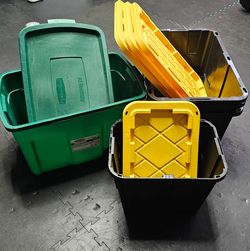 5 Totes: 31-gallon, 27 gallons, 12-gallon. See Description.