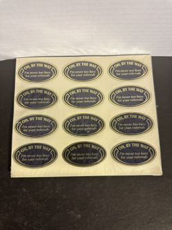Business Referral Stickers Oh By The Way 12 Gold Black Oval Sealed Sheet