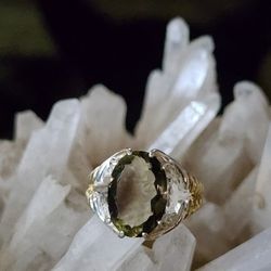 Smoky Quartz Sterling Silver Ring With 14kgold Trim Size 7