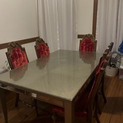 Cool Antique Table & Chairs With Additional Insert 
