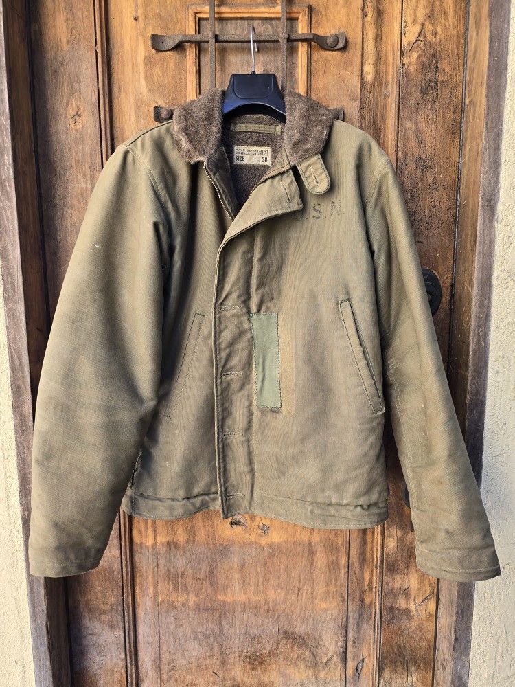 Vintage 1940's WWII US Navy N-1 Deck Jacket Alpaca Lining (Size: 38)