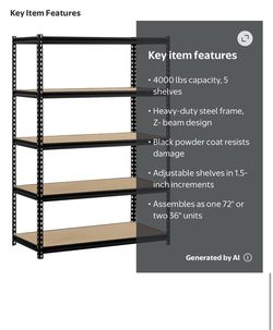 Heavy Duty 5-Tier Steel Storage Shelving Rack – 4000 lb Capacity – Adjustable