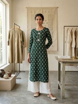 Green Ikat Print Kurta