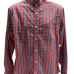 Gap Lived-In Men’s Plaid Button Down Shirt XL Long Sleeve Red Blue Checkered