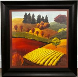Large Autumn Harvest Countryside Landscape Framed Wall Art Print Fall Trees Hills Black Frame