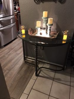 Glass and wrought iron sofa table