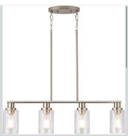 Kitchen Island Lighting, 4-Light Farmhouse Dining Room Light Fixtures Over Table, Linear Chandelier Pendant Lighting for Kitchen Island for Brushed Ni
