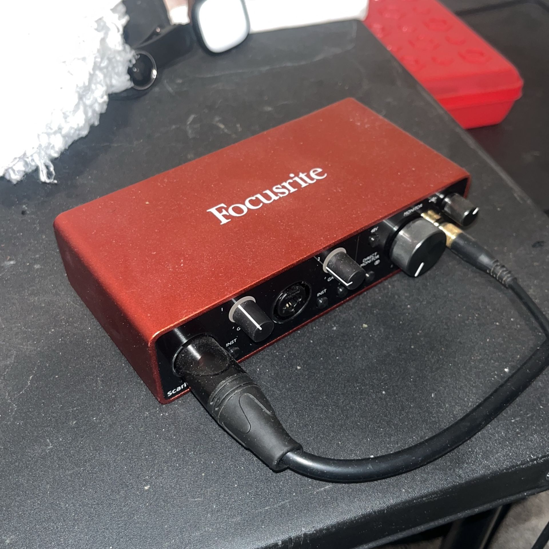 focurite + bluebird recording setup w/ headphones