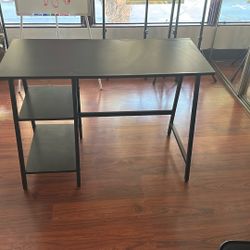 [FREE] Black Table with 2-tiered Shelves 