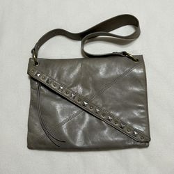 Hobo Leather Asymmetrical Fold Over Bag Gray