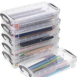 Large Capacity Pencil Box, Office Supplies Storage Organizer Box, Brush Painting Pencils Storage Box Watercolor Pen Container Drawing Tools(6 Pack Cle