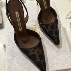 Manolo Blahnik Authentic Carolyne Heels 38 Pointed Toe Vintage Size 8