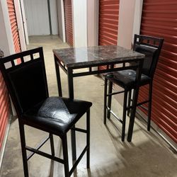 Bar Table Set with 2 Chairs Marble Top Black Modern High Table