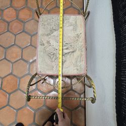 Vintage Gilt‑Iron Rope Vanity Stool with Tapestry Cushion