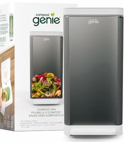 Compost Genie 3.6 gal Rectangular Compost Bin w/ Lid, Ventilation, Gray/White