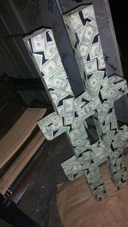 Custom made hastag money led art piece