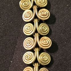 Vtg. 12kgf Coil Copper & Brass Wire Two Tone Bracket Geometric Boho 7" Rare Fine!