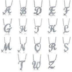 Initial Letter CZ Necklace in Sterling Silver