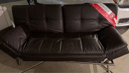 Relax Lounger Dark Brown Faux Leather Futon Sofa Bed