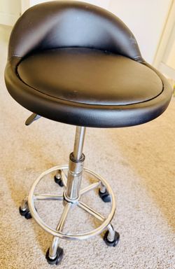 KKTONER Black PU Leather Rolling Swivel Stool