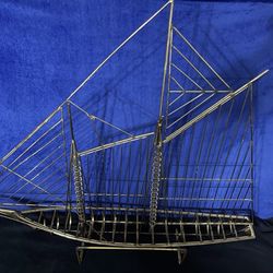 Vtg Signed C. Curtis Jere 1976 Wire Brass Sailing Ship Sculpture 46”x41”