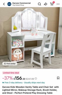 Garvee Kids Wooden Vanity Table and Chair Set