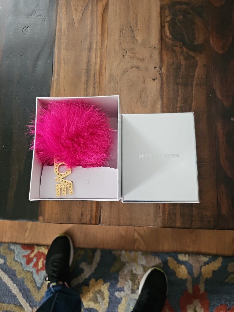 Brand New With Box! Michael Kors Ultra Pink Large Pom Pom W/ Goldtone Hardware.