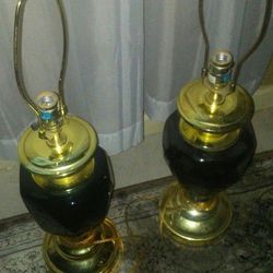 SET BLACK GLASS & GOLD LAMPS