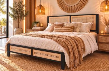 🔥 NEW King Size Rattan Bed Frame – Modern Boho Style, coastal, farmhouse style bed M1