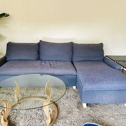West Elm Bliss Down Filled Chaise Sectional Sofa - Aegean Blue