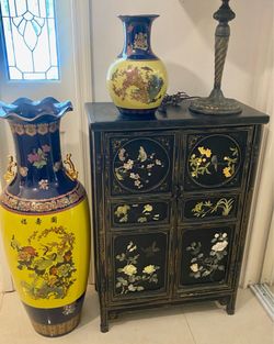 Antique Asian cabinet hand painted with stones