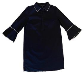 Ming Wang Black Contrast Trim Bell Sleeve Tunic Shirt Dress Size Small