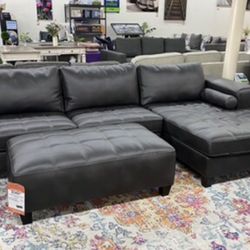New Ashley Brand Best Selling Leather Dark Gray/ Black Sectional Sofa Couch *Ottoman Sold Separately* 