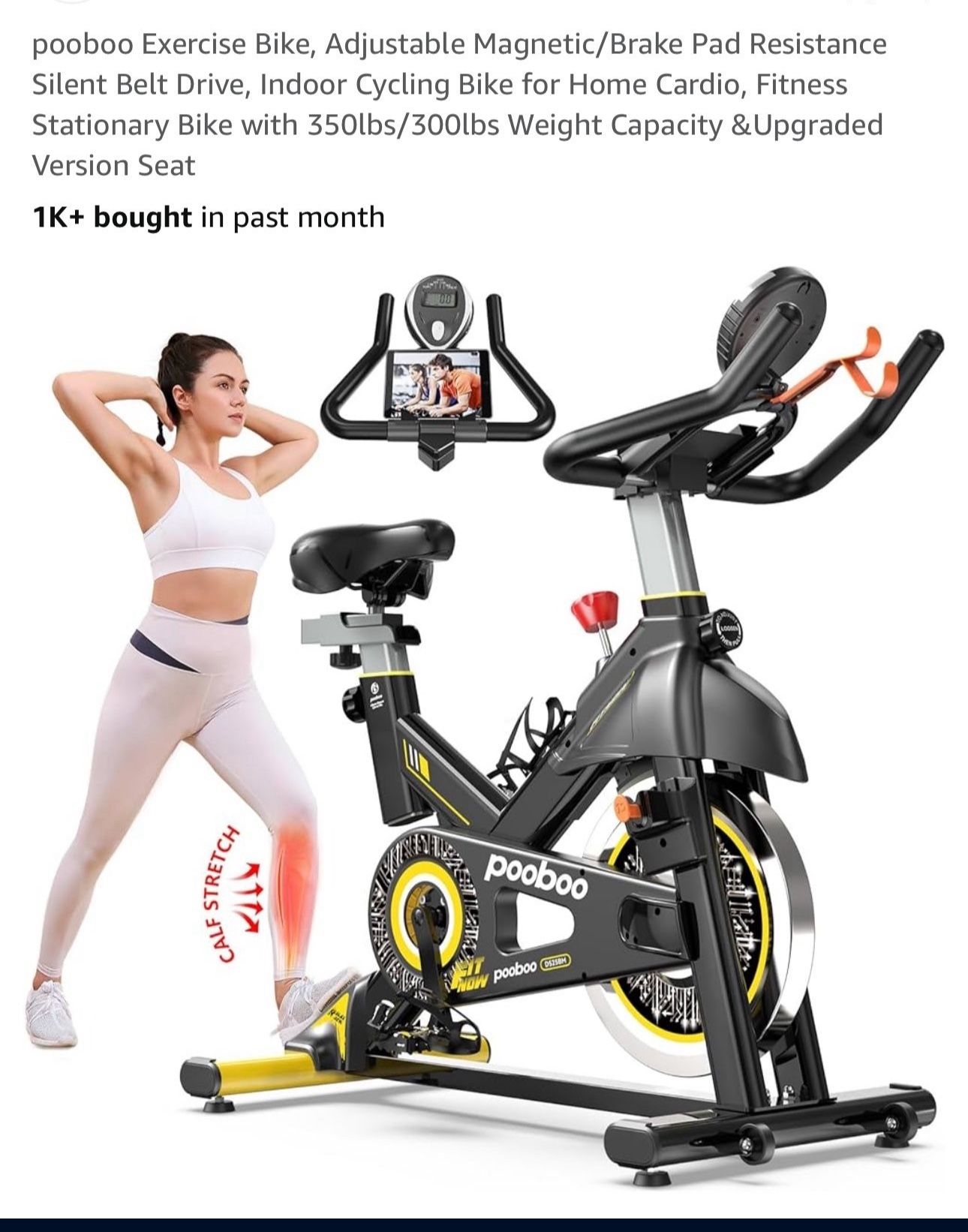 pooboo Exercise Bike, Adjustable Magnetic/Brake Pad Resistance Silent Belt Drive, Indoor Cycling Bike for Home Cardio, Fitness Stationary Bike with 35
