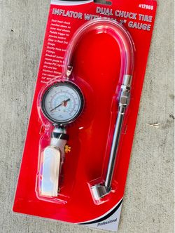 Air Tire Inflator Dual Chuck w/ 2” Dial Gauge
