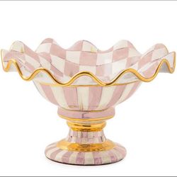 Mackenzie-Childs – Rosy Check Ceramic Compote