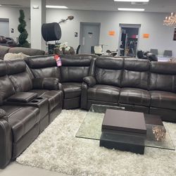 Gorgeous Sectional With 4 Recliners And Drop Down Console And Storage Drawer