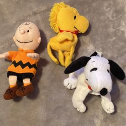 Vtg Applause Peanuts Stuffed Bean Bag Lot Of 3 Charlie Brown, Snoopy & Woodstock
