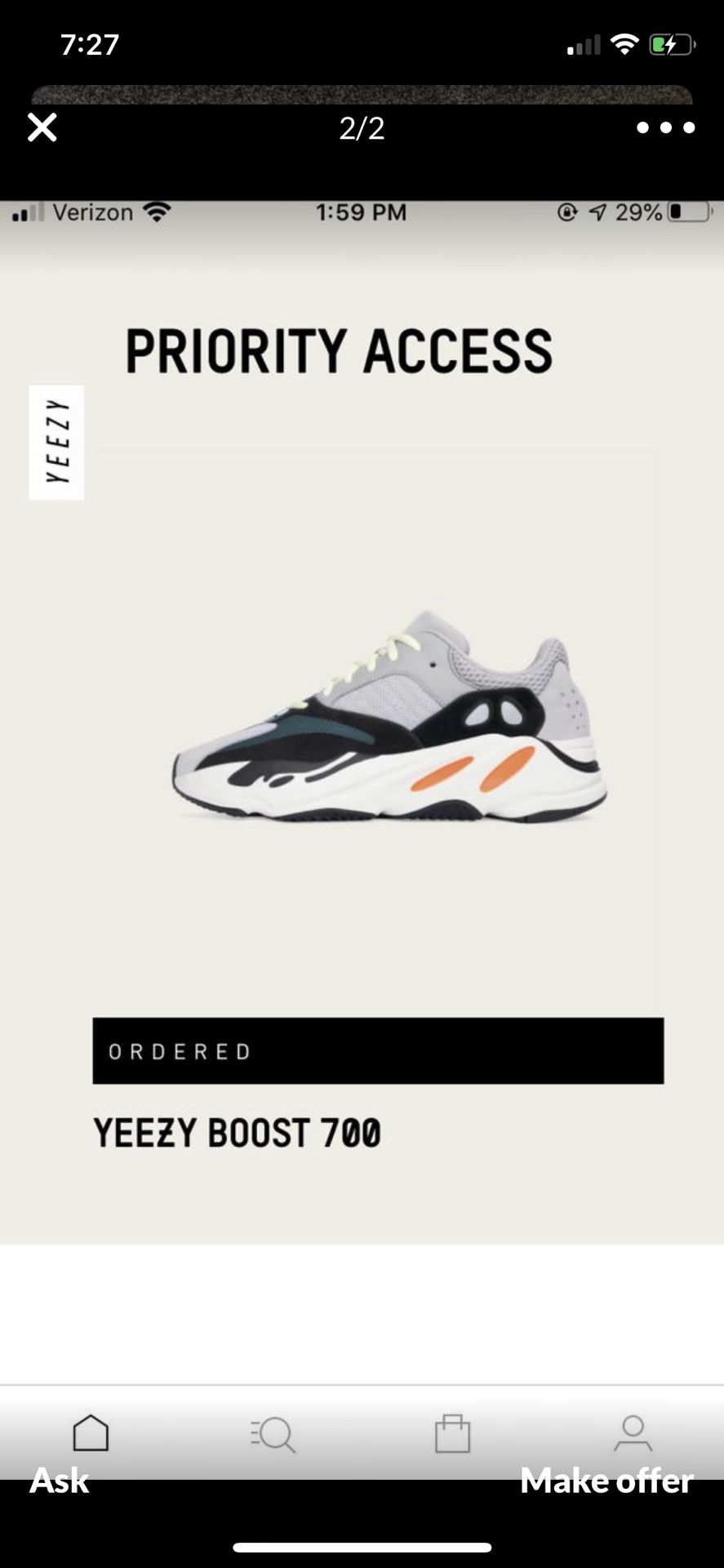 YEEZY BOOST 700 WAVE RUNNER size 9 solid grey chalk white core black adidas