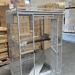 White 32” x 24” x 68”H Parrot Play Top Bird Rolling Cage 