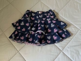 Girls Size 10  Denim Tiered Skort with Heart Print