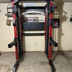 PRO SERIES Ultimate 3-1 Half Rack Functional Trainer w/Smith Machine Bar | 400lb Stack | Gym Equipment | Fitness | Commercial | Squat Rack  