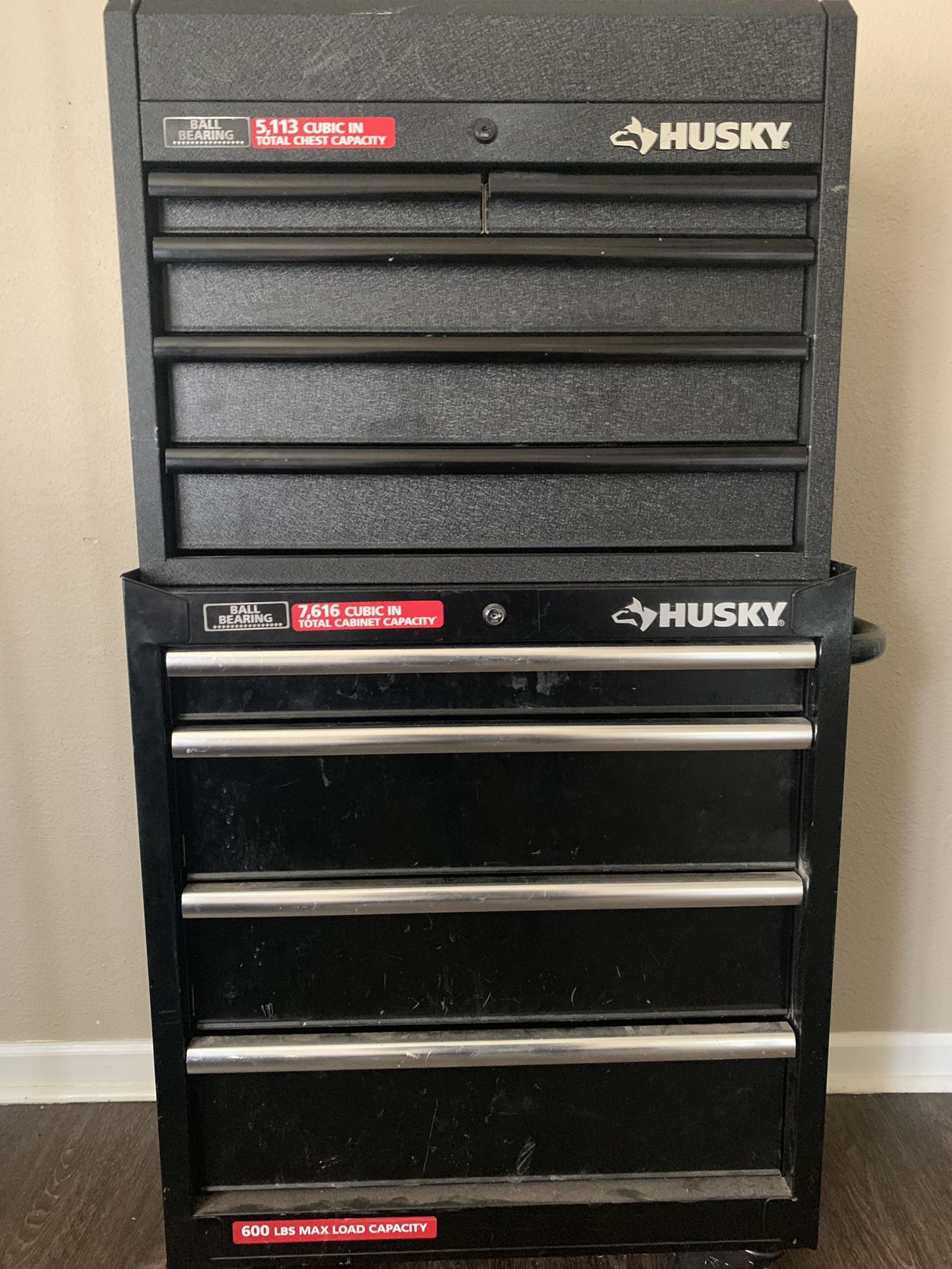 Husky 36 in. W x 24.5 in. D 10-Drawer Tool Chest and Rolling Cabinet Combo in Black