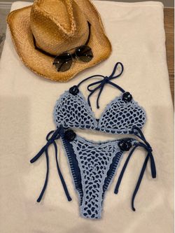 Capittana Blue Crochet Floral Bikini Set Boho Luxury Swimwear