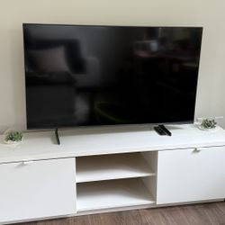 White Gloss TV Stand, 63" Wide, with Adjustable Shelves and Ample Storage