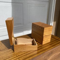 Set of 3 Vintage 1960s Hedberg Wooden Index Card File Boxes / Organizers