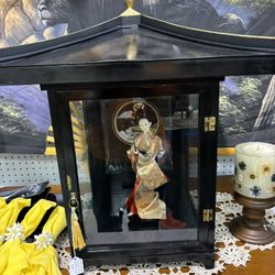Oriental Doll And Display Case