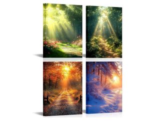 4 Seasons Wall Art Tree Landscape Wall Decor Sunlight Picture canvas material; gallery-wrapped; ready to hang; inner framed; bedroom bathroom wall dec