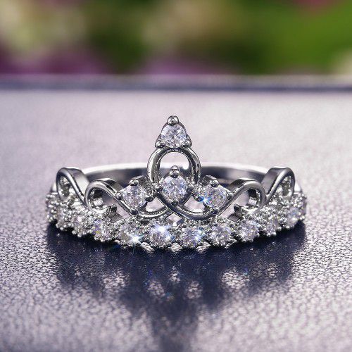 "Queen Princess Engagement Heart Crown Sweet Ring for Women, PD522
 