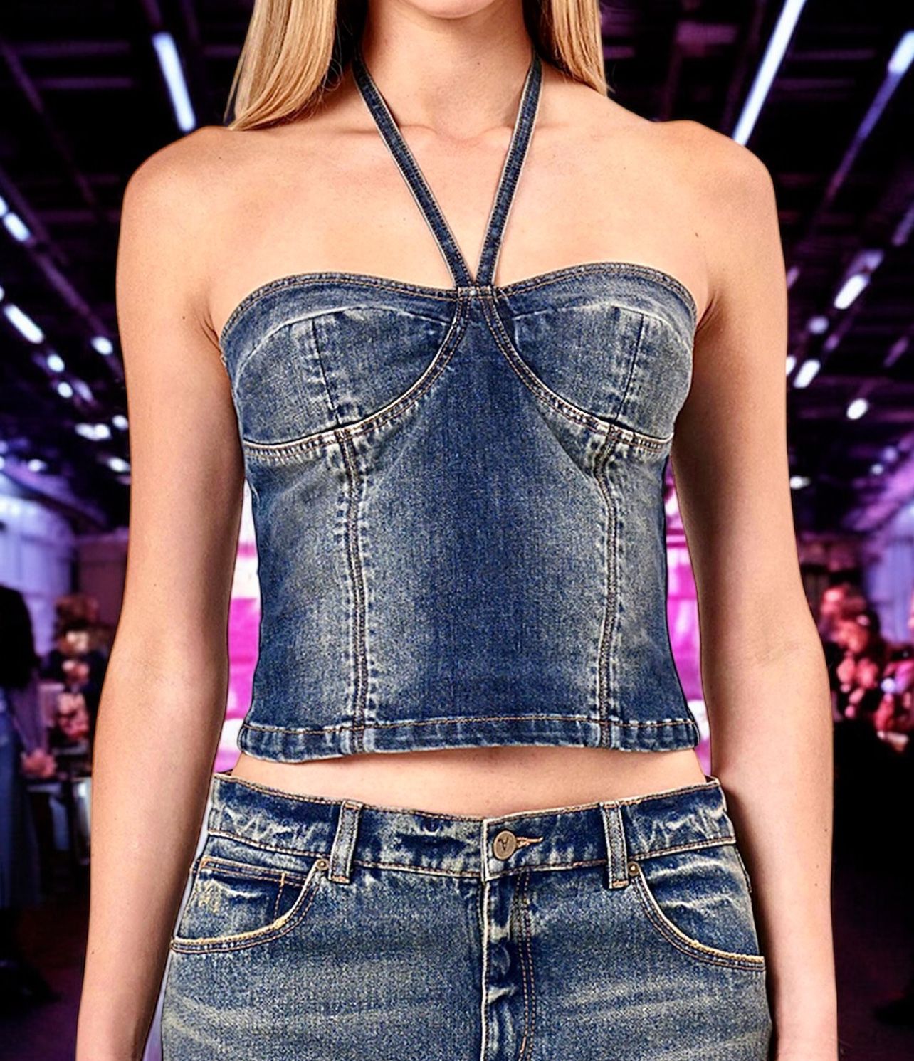 Abrand Jeans Women’s Vintage Indigo Denim Zipper Zendya Halter Top Sz XXS